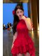 Red ruffle dress summer new style waist slimming irregular design niche super white skirt for women
