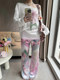 Y2k American hot girl loose and lazy flower pattern design sheer knitted long-sleeved versatile round neck bottoming top