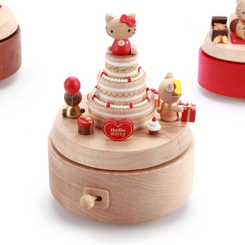 jeancard wooden music box music box to send girls girls children birthday rotating gift kitty Cannon
