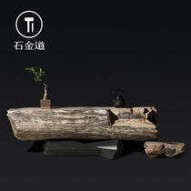 Shi Jindao Simple modern light luxury wood fossil tea table High-end stone tea Taichung-style natural stone high-end stone tea tray