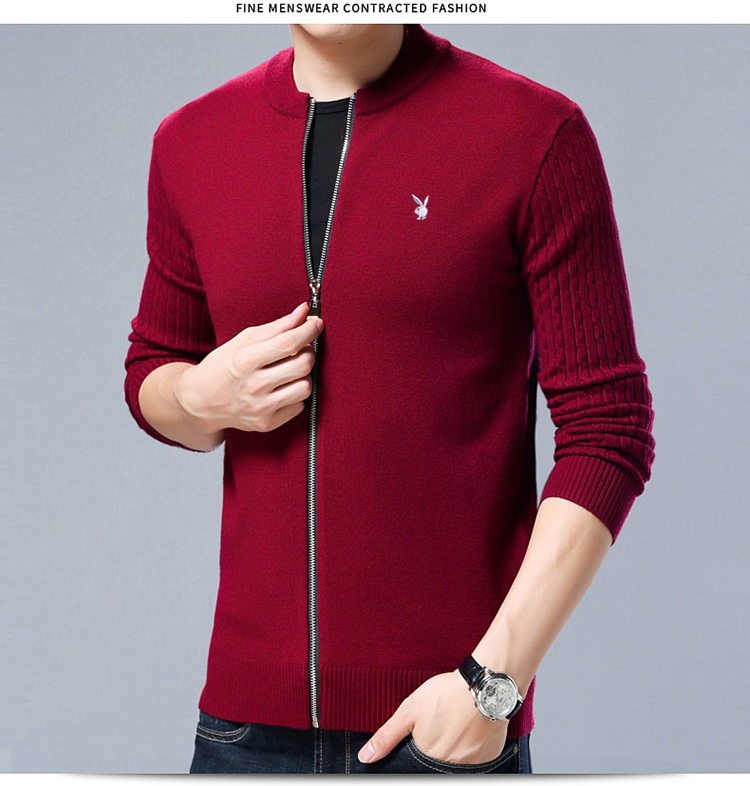 Playboy mùa xuân và mùa thu rắn màu len cardigan áo khoác quần áo len knitsweater nam zip-up nam cardigan của.