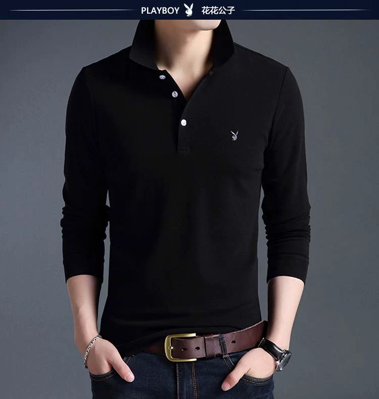 Áo thun dài tay mùa thu Playboy nam Slim size cỡ lớn Áo phông thông thường POLO Áo thun trẻ trung cotton nam