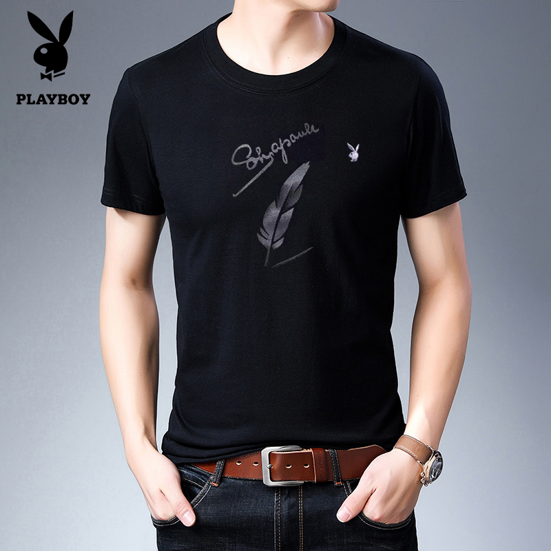 Playboy men's short-sleeved T-shirt Korean version summer new round neck printing half-sleeved cotton men's top trend