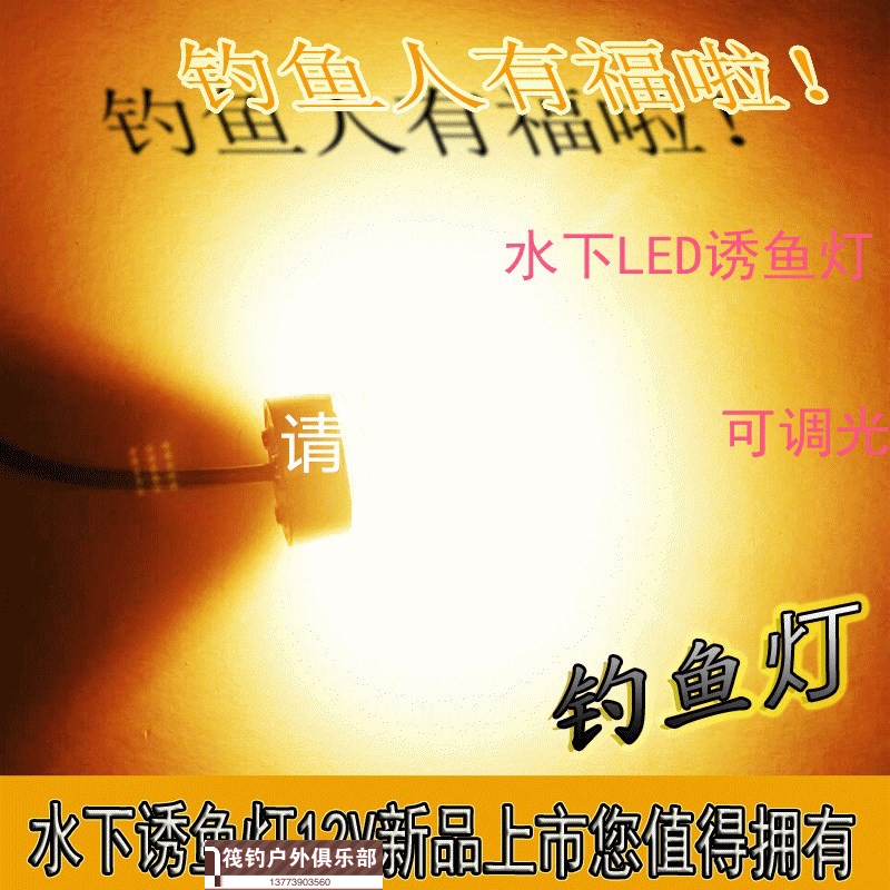 Underwater raft fishing light 12V LED10W warm yellow night fishing trap gathering fishing lamp net head lamp dimmer