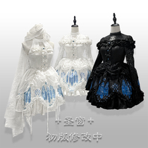(Magic Women Sell) Collection Holy Window-Dark Black Gothic Church Painted Windows Printed Handspiriter Lace Dress