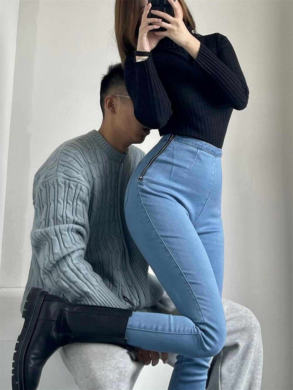 2022 new European and American style high elastic side zipper denim trousers women's tight-fitting hip-lifting pencil pants with long legs