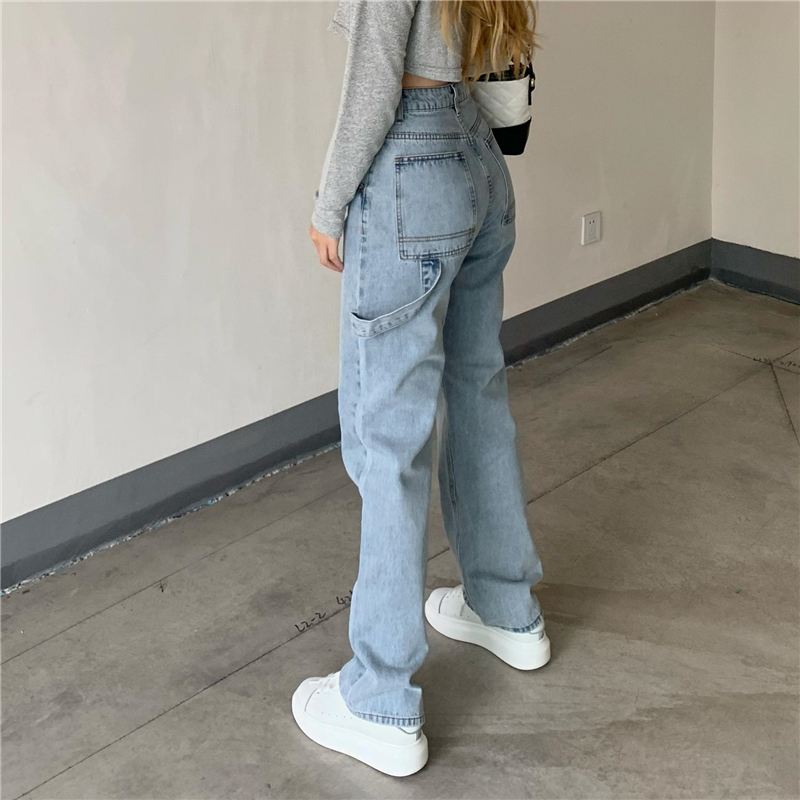 Zyxrwz light blue high waist jeans wide pants female spring summer dark loose display slim 100 lap covety long pants