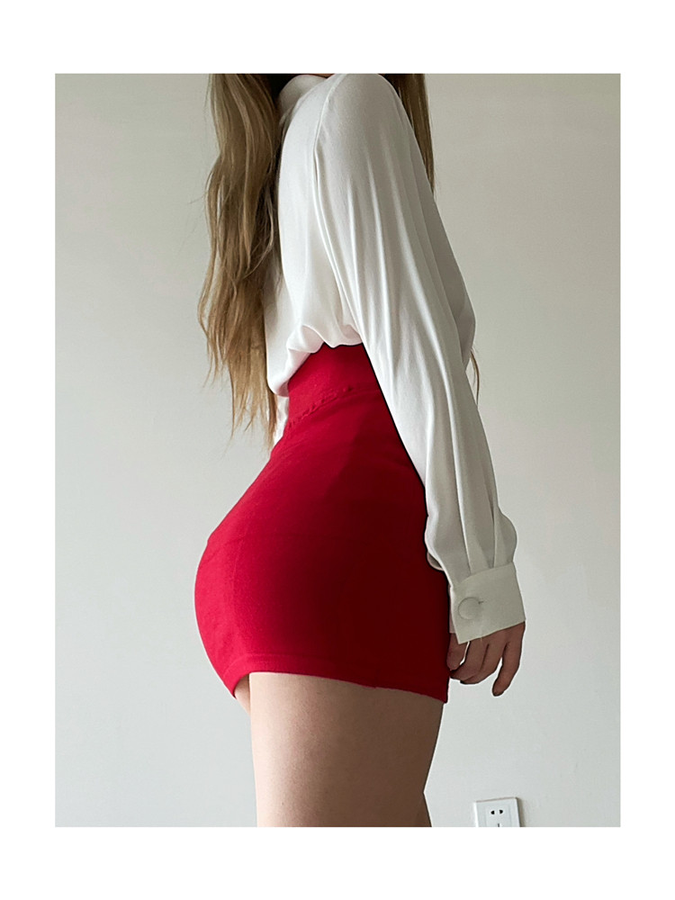 Take - jeans knit high waist inner lining with thin tie - body skirt female with a pure color of the hips