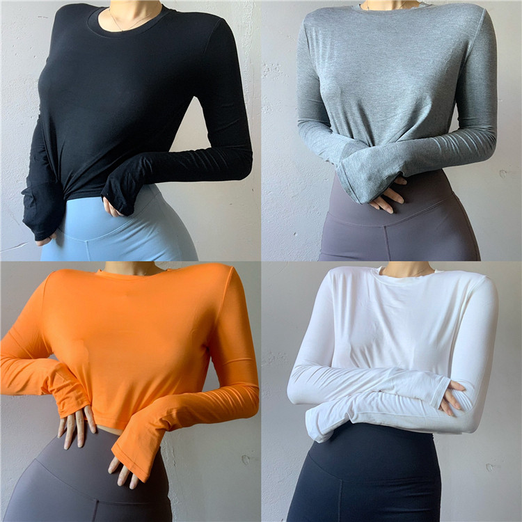 Zyxrwz autumn loose modal cotton long-sleeved T-shirt women's all-match good wear orange mask tee thin and breathable