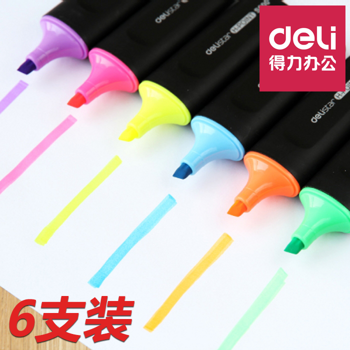 Deli S600 fluorescent pen Color eye-catching marker pen Student key knowledge labeling red, blue, green and light color marker pen