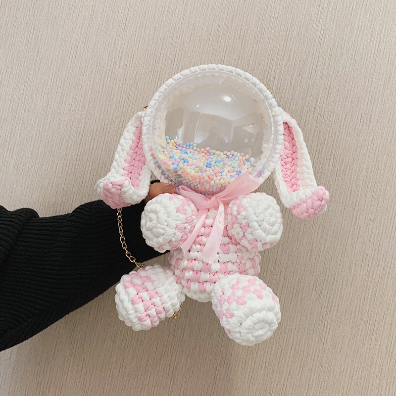 Hand-woven bag bale yarn diy material wrapped rabbit homemade transparent space backpack bear violent bear finished product