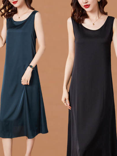 桑蚕丝背心吊带长裙女内搭夏季2025新款中长款真丝打底无袖连衣裙