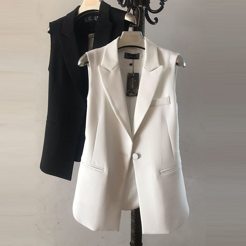 Spring, Summer, and Autumn New Style Women's Small Suit Vest Korean Style White Outerwear Versatile Sleeveless Vest Gilet