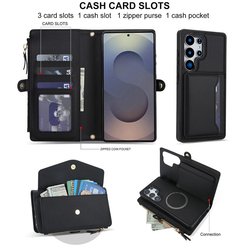 Dual-Purpose Split Combination Creative Leather Case Suitable for Samsung S25 Ultra Phone Case with Crossbody Strap, S20 Full Protection Anti-Drop Case, S24 Protective Case with Card Slot Wallet Leather Case, S23 with Stand, S22