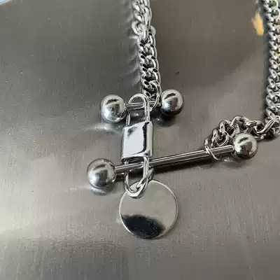 UN small dumbbell leak clavicle necklace hip-hop hiphop accessories pendant net red ins cold trend