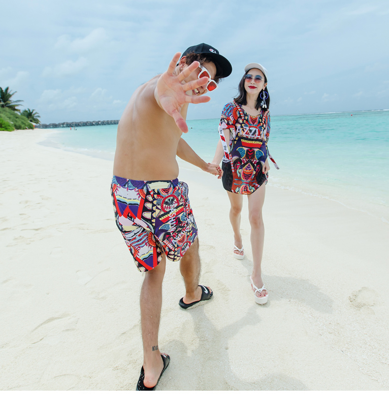 Sexy chia đôi đồ bơi ngực nhỏ tập hợp boxer bikini ba mảnh nữ áo tắm nam quần rộng bãi biển - Vài đồ bơi bộ đồ đôi đi biển đẹp