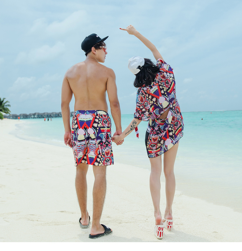 Sexy chia đôi đồ bơi ngực nhỏ tập hợp boxer bikini ba mảnh nữ áo tắm nam quần rộng bãi biển - Vài đồ bơi bộ đồ đôi đi biển đẹp