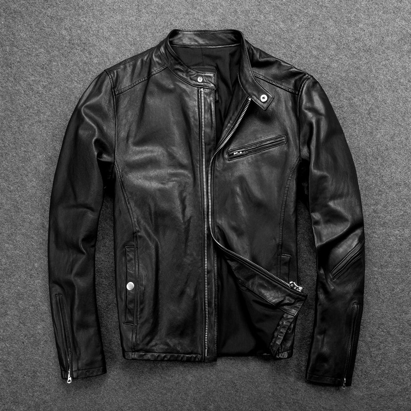 New men's leather leather leather worn style locomotive jacket tanned sheep jacket leather jacket