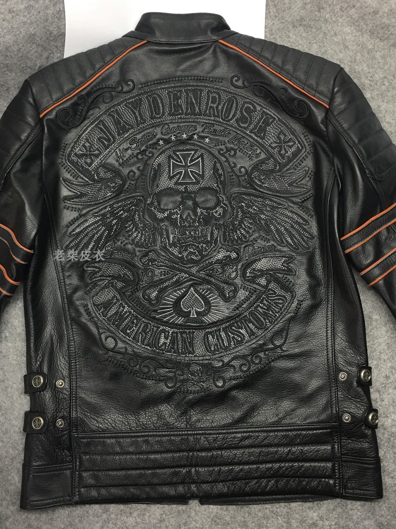 Áo khoác da nam Harley mới mùa thu và mùa đông áo khoác thêu sọ lớp da xe máy áo khoác da - Quần áo lông thú shop thoi trang nam 