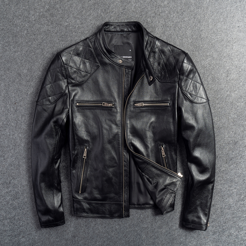Pick up missed leather leather clothing male head layer pure cow leather upright collar with short style genuine leather jacket locomotive jacket