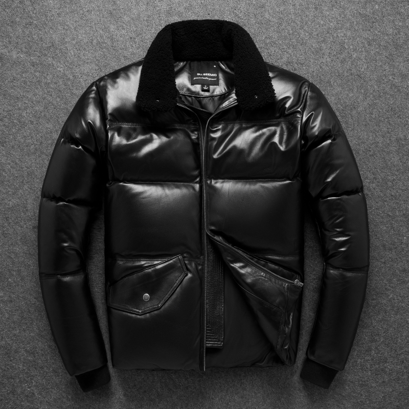 Thickened Winter Body Type Casual Upright Collar Multiple Pockets Genuine Leather Leather Clothing Duck Suede Head Layer Sheep Leather Wool Collar Warm