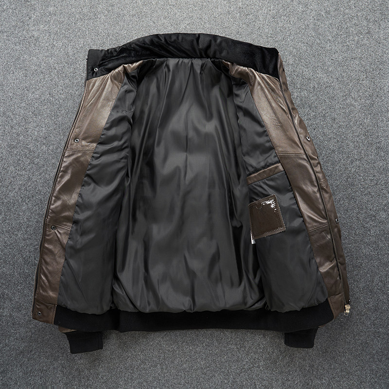 Удерживающая тепло куртка с пухом, Италия, из натуральной кожи, облегающий крой, увеличенная толщина 