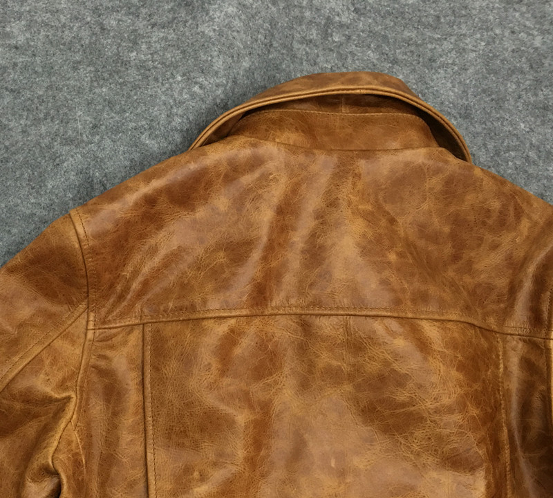Mới da bò cỡ lớn Jiao ve áo vàng retro cũ xe máy quần áo da dầu sáp áo khoác nam áo phao nam