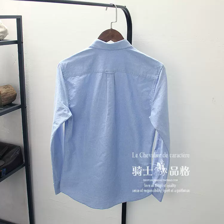 Yu Wenle cotton trắng áo sơ mi nam vải cotton màu xám cơ sở màu xám oxford tay áo dài