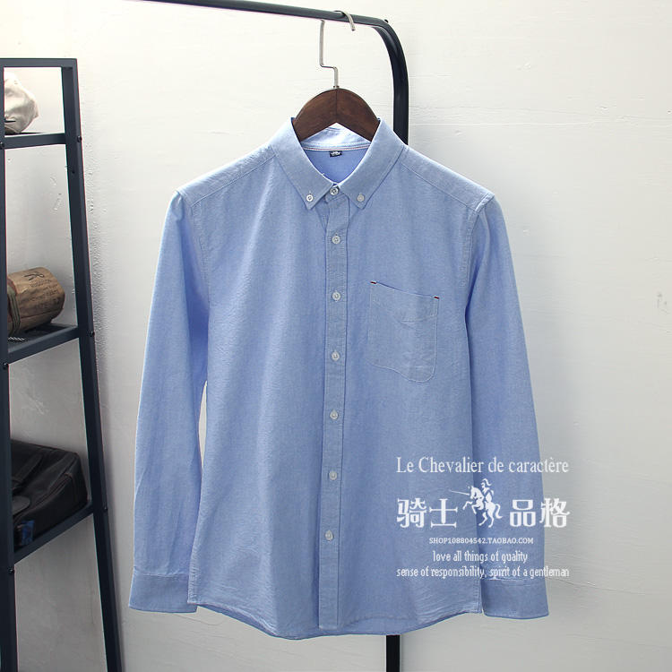 Yu Wenle cotton trắng áo sơ mi nam vải cotton màu xám cơ sở màu xám oxford tay áo dài áo sơ mi nam màu vàng