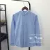 Yu Wenle cotton trắng áo sơ mi nam vải cotton màu xám cơ sở màu xám oxford tay áo dài áo sơ mi nam sọc Áo