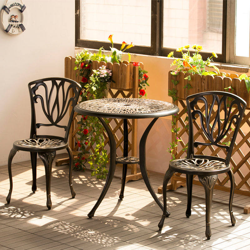 Outdoor balcony table and chair Three pieces cast aluminum tables and chairon courtyard small tea component outdoor terrace leisure table and chair