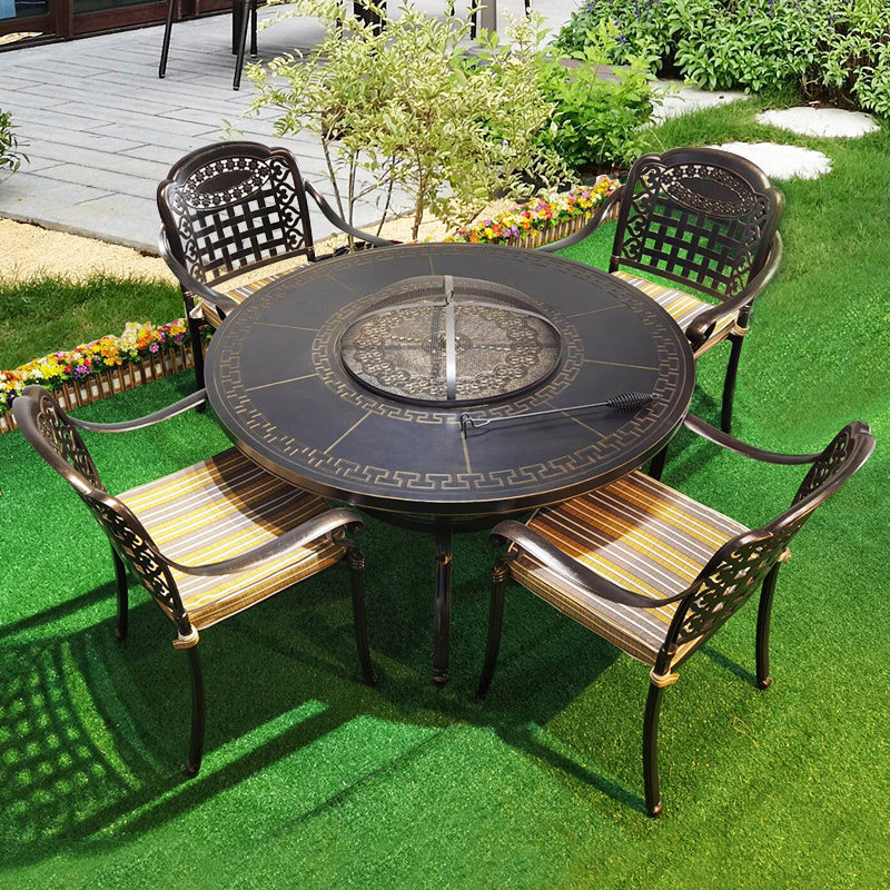Outdoor barbecue table and chair Commercial home courtyard electric grill wood carbon barbecue outdoor terrace balcony leisure cast aluminum table and chairs