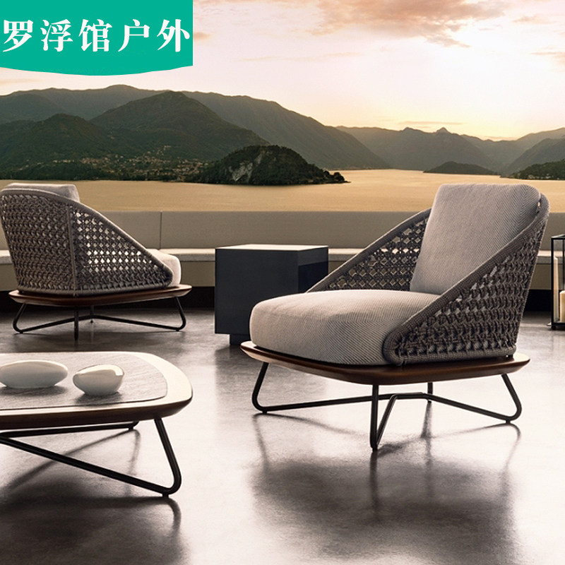 Nordic Outdoor Rattan Chair Sofa Combined Patio Balcony Casual Creative Tea Table Garden Hotel Rattan Sofa Kit 