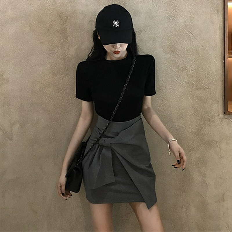 Fashion Fashion Women's Fashion New Korean Version Brief Pure Color Strap Wrap Hip Half Body Skirt High Waist Display Slim 100 Lap Irregular Short Dress