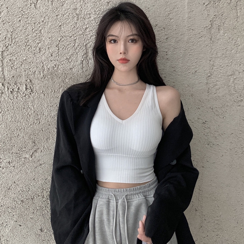 Sexy V collar body show thin outer wearing sling top female spring and summer new pure color 100-color matching bottom vest tide