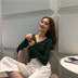 Hàng dệt kim Mùa thu Áo dài Phụ nữ Mới Thắt nơ V-cổ Slim Dài tay áo phía dưới Set áo khoác mỏng nữ Áo len cổ chữ V