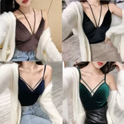 Khí Hàn Quốc chic gió gợi cảm backless nhung phía dưới nhung pad pad quấn ngực nữ mùa thu rắn màu vest mỏng