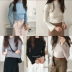 Đầu thu mới của phụ nữ màu rắn tự tu luyện tay áo kèn áo sơ mi Hàn Quốc phiên bản Hàn Quốc của áo len cổ cao bán cao áo len quần áo nữ hàng hiệu Áo / áo thun