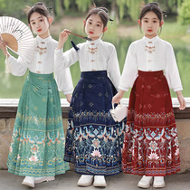 Girls horse face dress suit Four seasons style 2024 new ancient windy Han suit children China Wind and ancient dress girl Tang