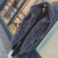 Mùa thu đông 2018 Gigi mới với áo giả lông 獭 lông thỏ dày trùm đầu lông dài áo khoác nữ lông cừu cao cấp