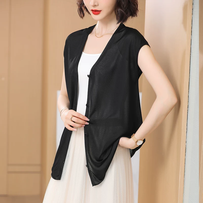 Вязаный кардиган, летняя накидка, slip-дdress, тонкий шелковый жилет, майка, куртка