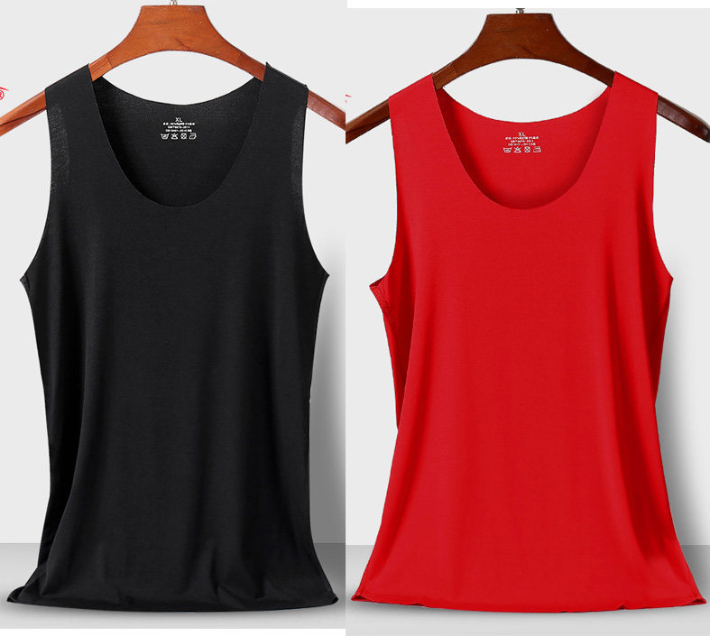 New Men's Vest Modal Ice Silk Cotton Round Neck Slim Fit Hurdles Suspenders Fitness Sports Bottom Stretch Undershirt