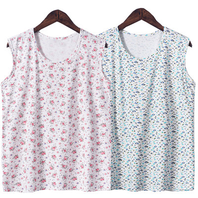 Wide shoulder strap sleeveless suspenders female middle-aged and elderly loose modal round neck vest large size floral home clothes mother shirt