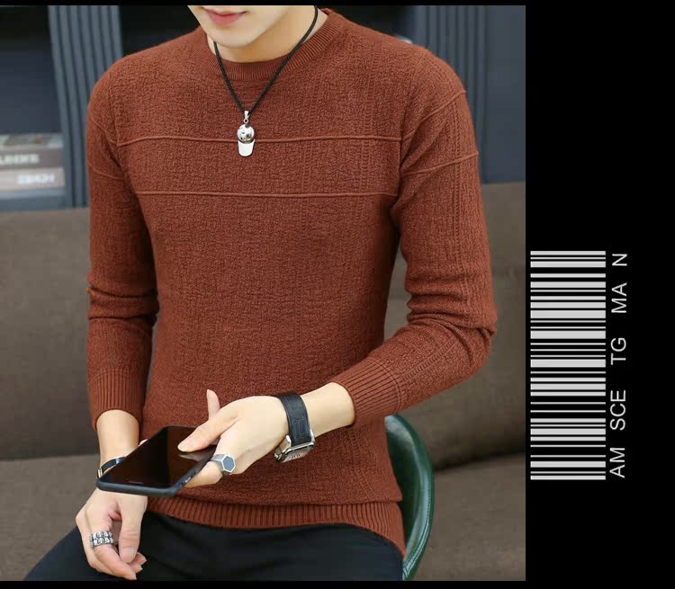 Mùa thu và mùa đông áo len nam mới dành cho nam giới áo len cổ tròn giản dị Hàn Quốc Slim áo len xu hướng màu rắn - Áo len áo cardigan
