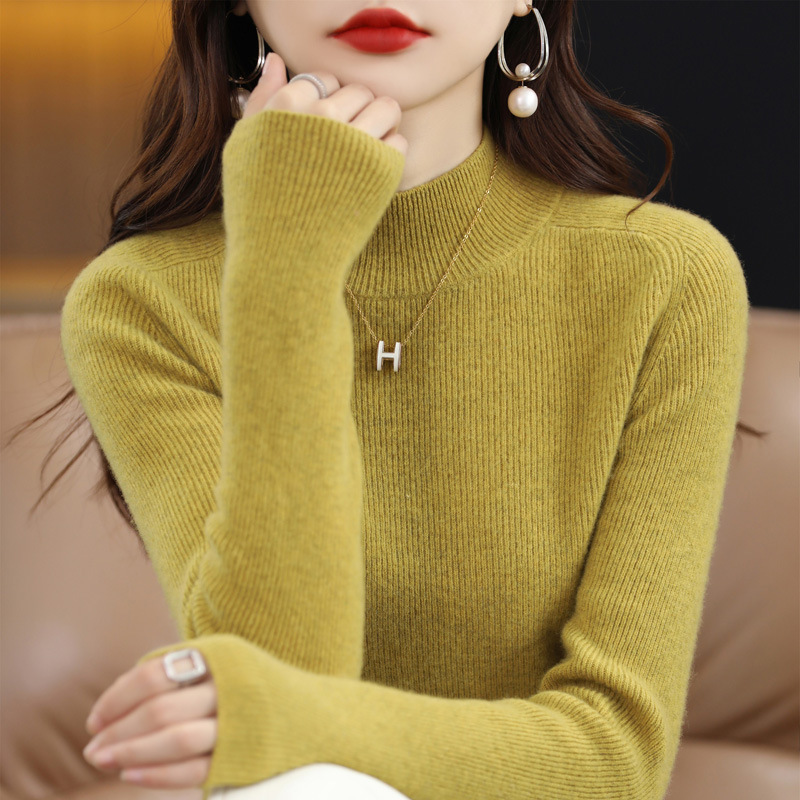 Dalan Women's Sweater New Genuine Half-Neck Slim-Fit Base Knit Pullover Sweater Warm Versatile Inner Layer Sweater