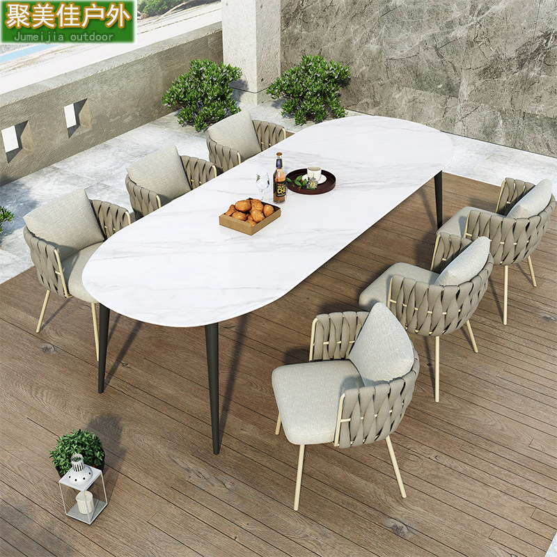 Nordic Outdoor Rock Plate Table Designer Courtyard Villa garden Greenhouse Terrace Engineering Rope choreographic chair Three sets