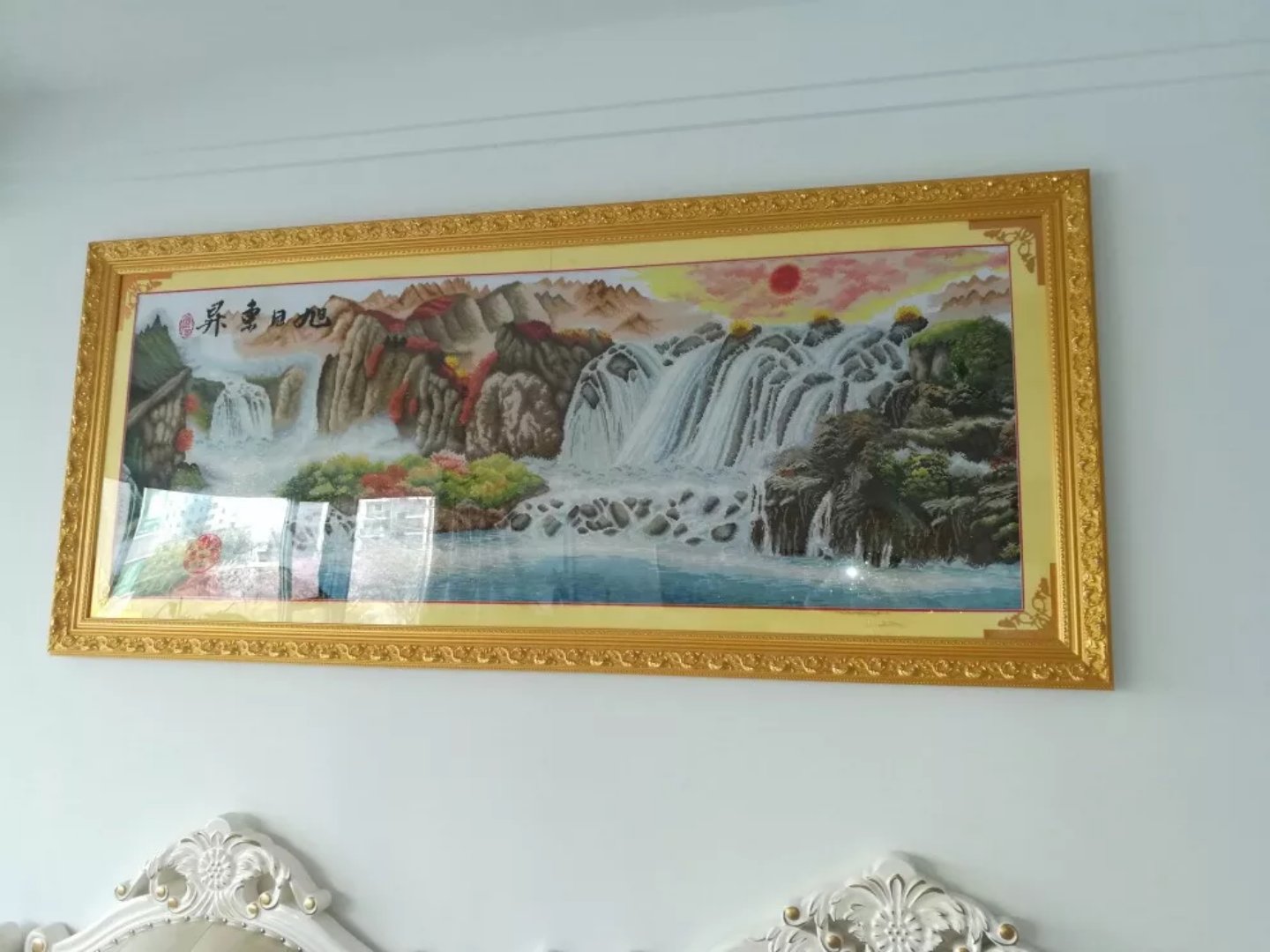 Handmade cross-stitch xong sản phẩm Gia đình Harmony Hok Ting Feng cẩu khung bức tranh đã được đóng khung kim cương miễn phí vận chuyển - Công cụ & phụ kiện Cross-stitch tranh thêu chữ thập con công