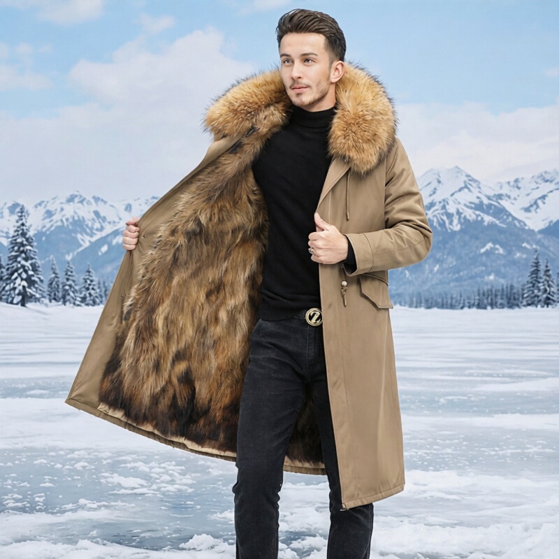 Russian Genuine Parka Plus Size Snow Anti-Freeze Outwear Live Face Fat Men's Robe Outwear