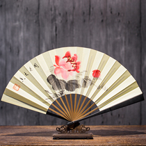 Su Fan old Changan Door double-sided silk 8-inch male fan to fan gift box fan Chinese style hand-painted ancient fan folding fan