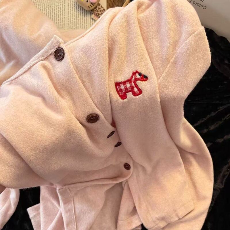 Korean-Style Pink and Fluffy Cute Puppy Pajamas for Women, Autumn and Winter Thickened Warm German Velvet Loungewear Set, Can Be Worn Outside